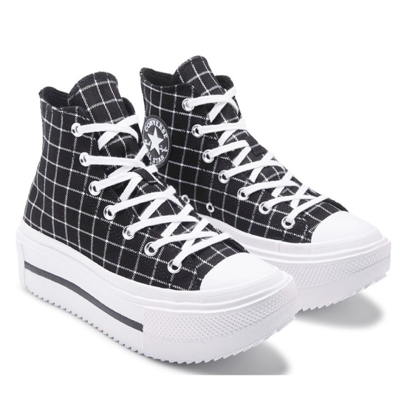 Converse Women's Black & White Plaid High-Top Platform Sneakers - Picture 8 of 8